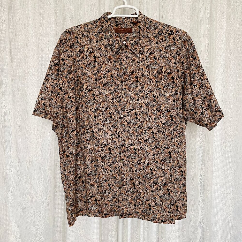 Tori Richard Men's Hawaiian Shirt 3XL Brown Black Short Sleeve Tropical Plants